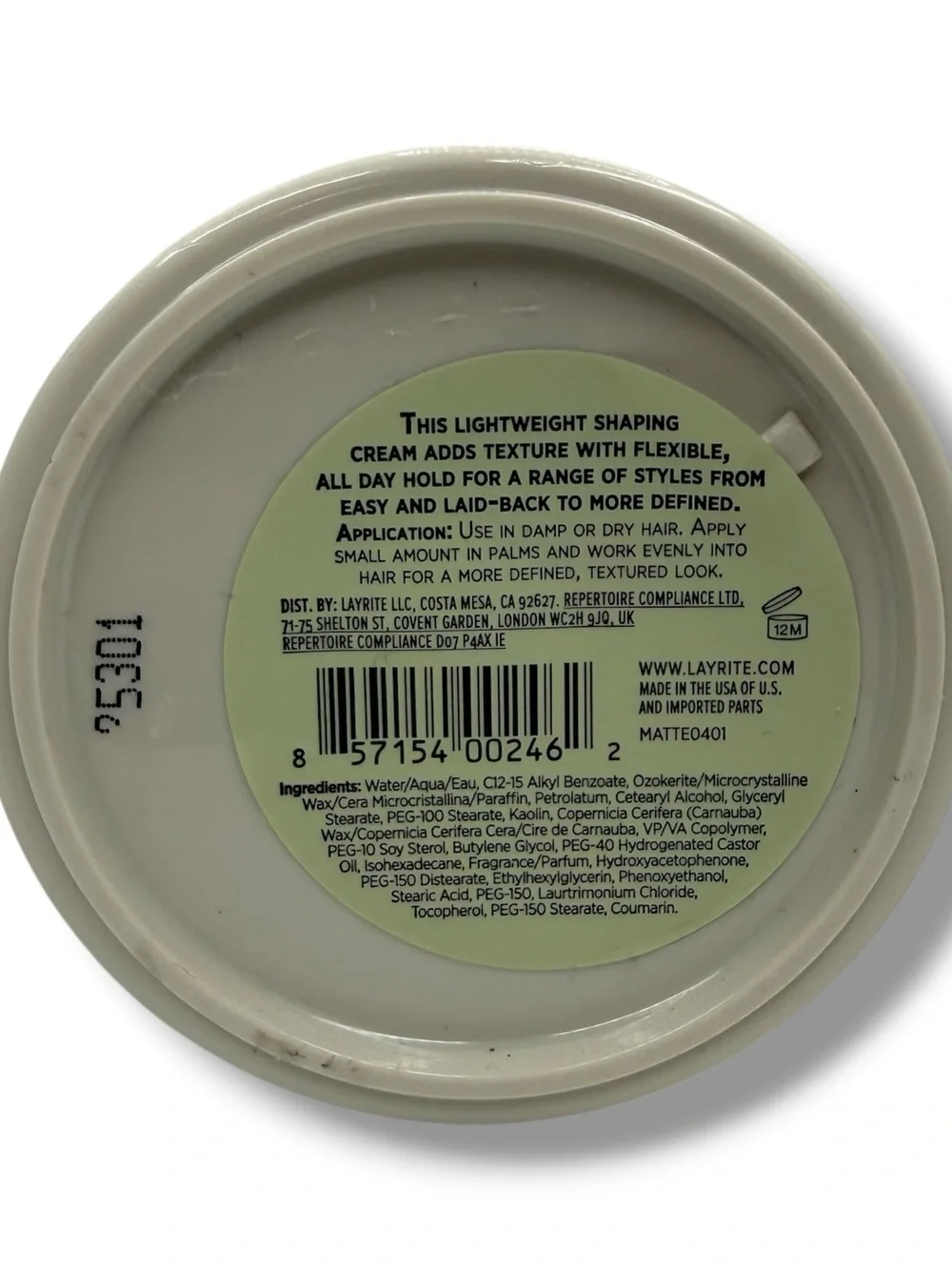 Layrite Natural Matte Cream 4.25 oz Medium Hold Matte Hair Styling Cream